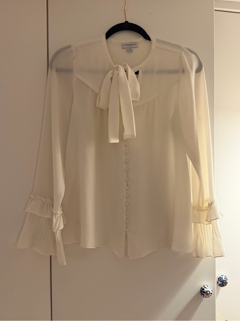 Carolina Belle Cream Bow-Neck Long Sleeve Blouse